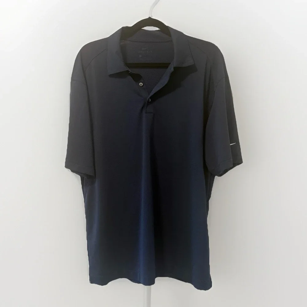 Nike Golf Dri-Fit Mens Size‎ Large Navy Polo Shirt Collared Embroidered Hunter